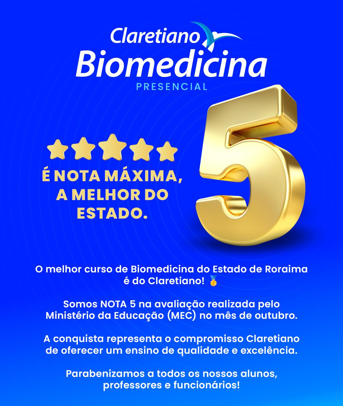 Claretiano – Faculdade de Boa Vista é a única instituição a alcançar a nota máxima em biomedicina no estado de Roraima