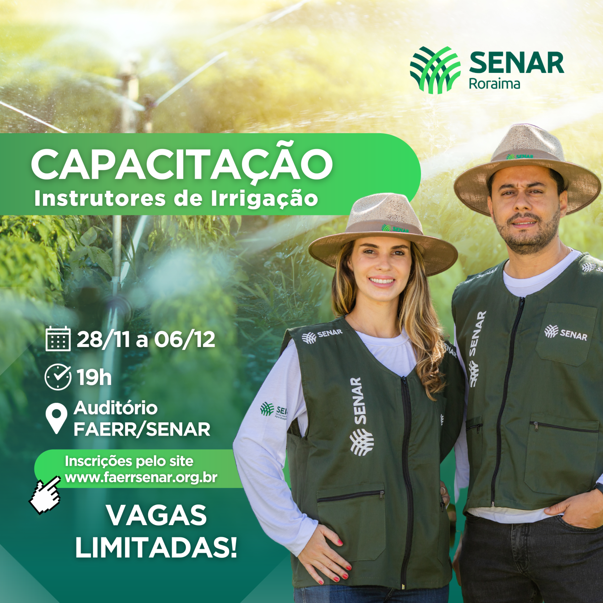 Senar Roraima abre inscrições para Capacitação de Instrutor de Irrigação